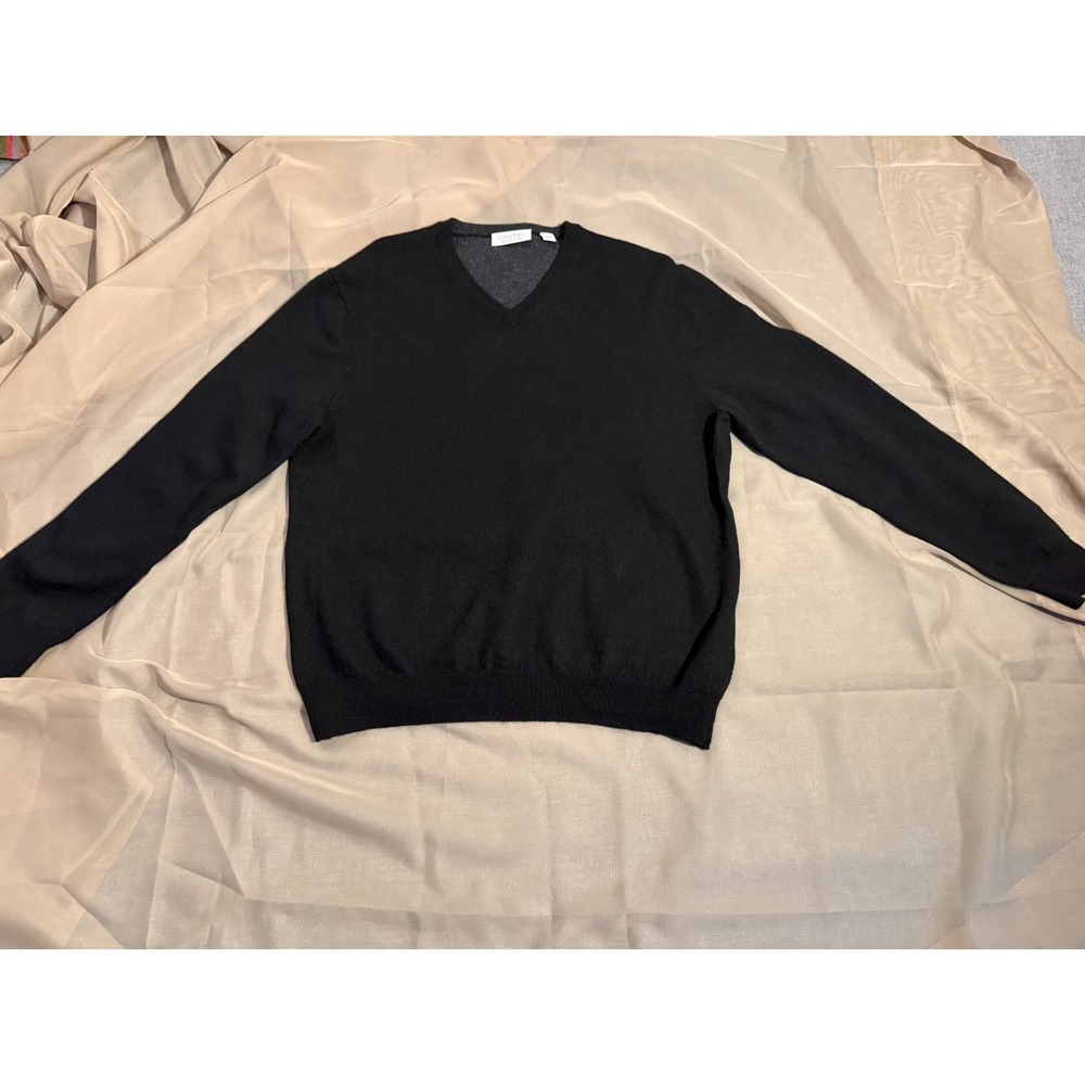 Calvin Klein Sweater Large Mens Black Extra Fine Merino Wool V Neck Pullover